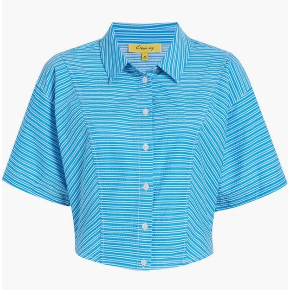 🆕️NWT Circus NY Nicole Stripe Cotton Seersucker Button-Up Shirt, Size XL - Picture 1 of 13